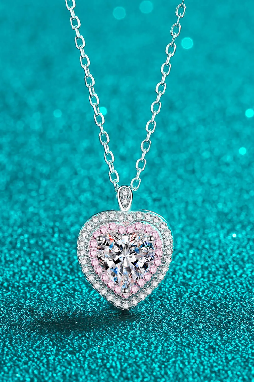 925 Sterling Silver 1 Carat Moissanite Heart Pendant Necklace, image 2