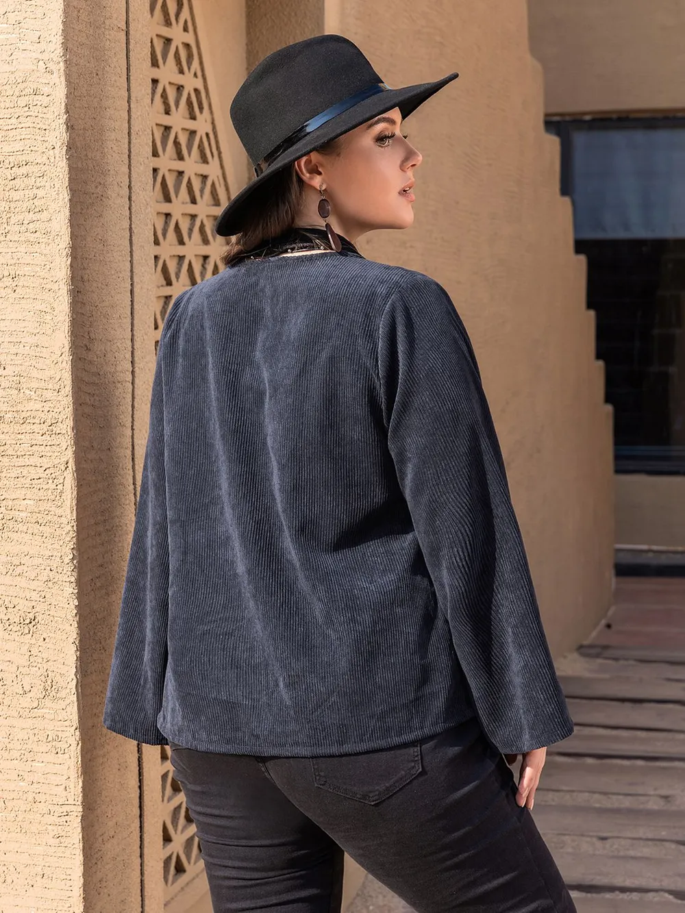 Plus Size Embroidered Open Front Jacket, image 3