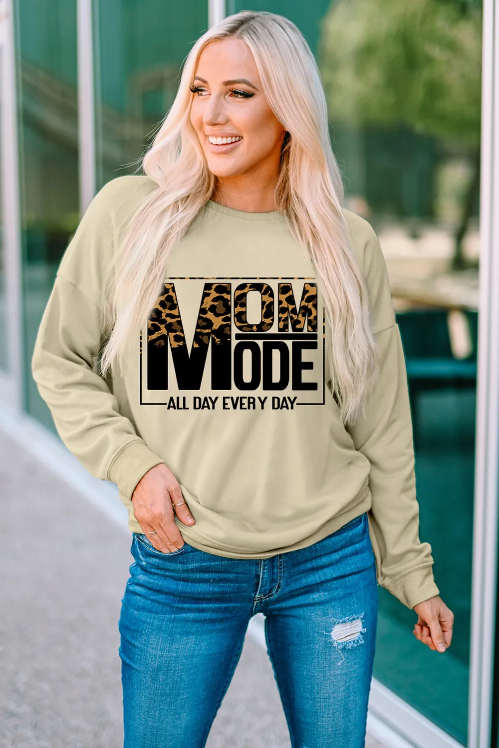 Letter Graphic Leopard Dropped Shoulder Sweatshirt, image 2