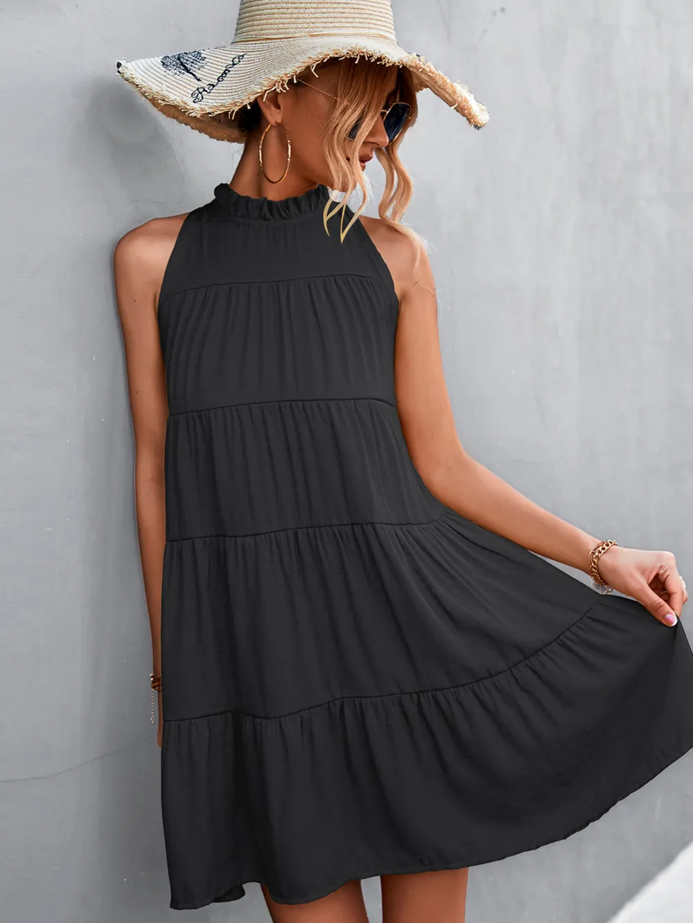Tie Back Mock Neck Tiered Dress, image 5