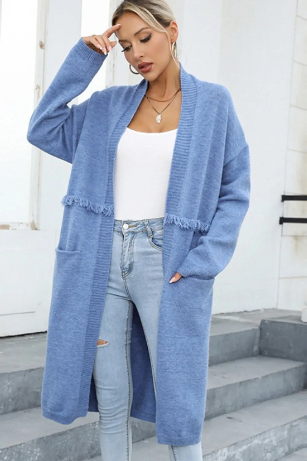 Open Front Pocketed Cardigan, image 2