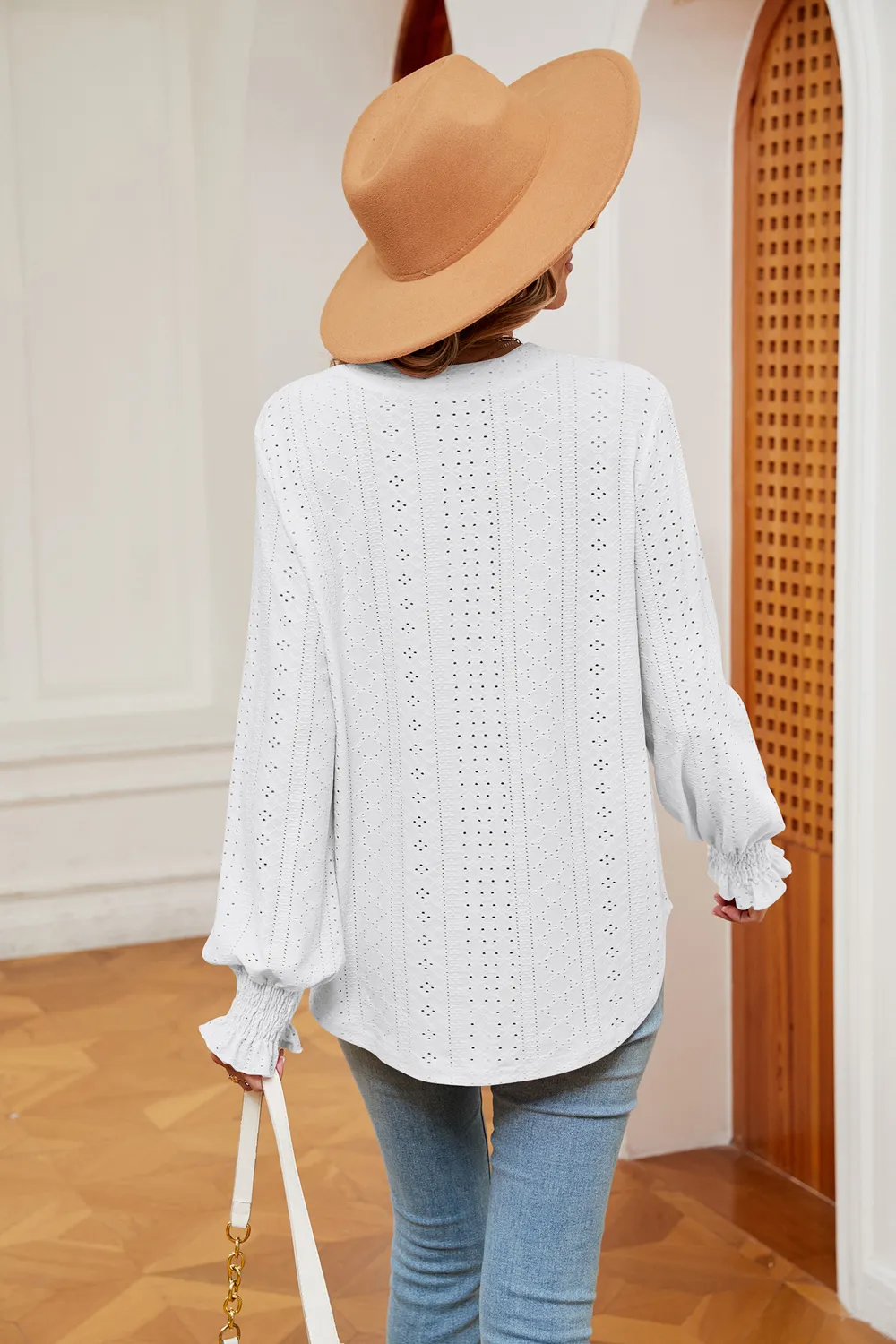 Notched Neck Flounce Sleeve Blouse, image 7