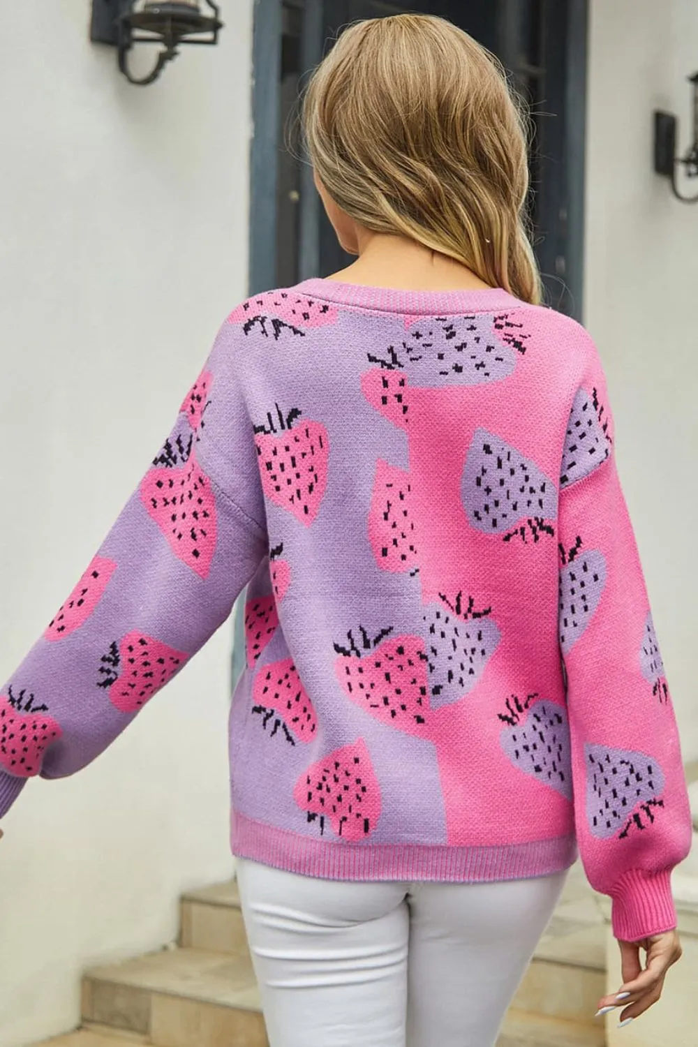 Printed V-Neck Button-Down Long Sleeve Cardigan, image 13
