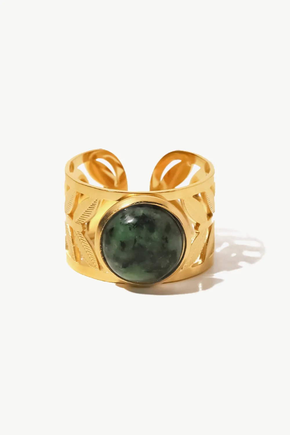 18k Gold Plated Malachite Leaf Ring, image 5