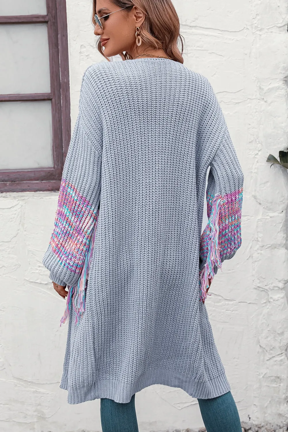 Fringe Sleeve Dropped Shoulder Cardigan, image 3