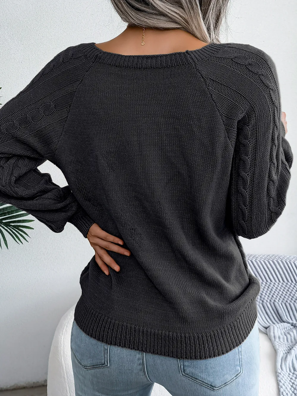Decorative Button Cable-Knit Sweater, image 12