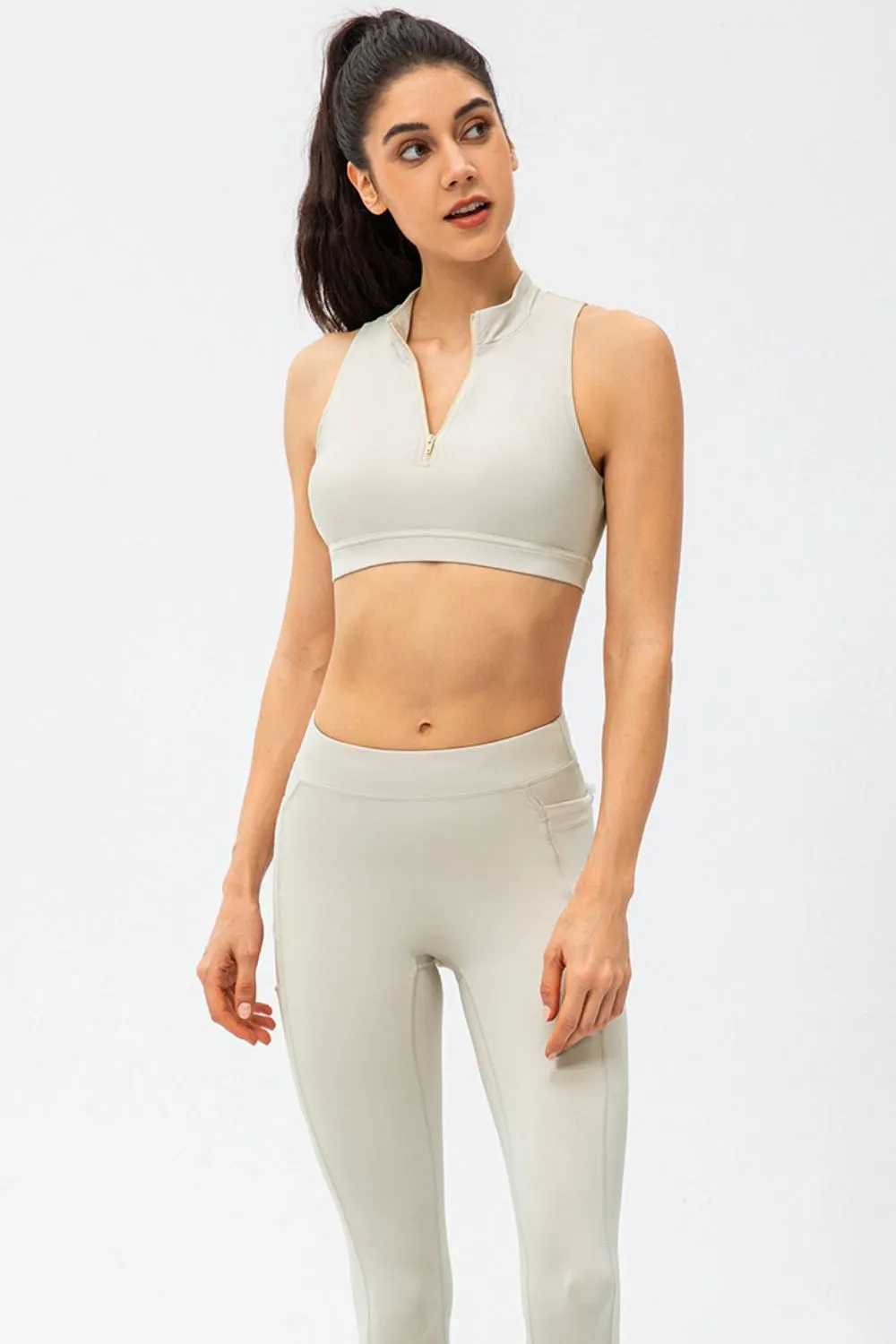 Full Size Cropped Cutout Back Zipper Front Active Tank Top, image 10