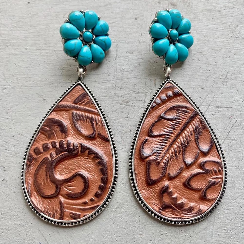 Turquoise Flower Teardrop Earrings, image 2