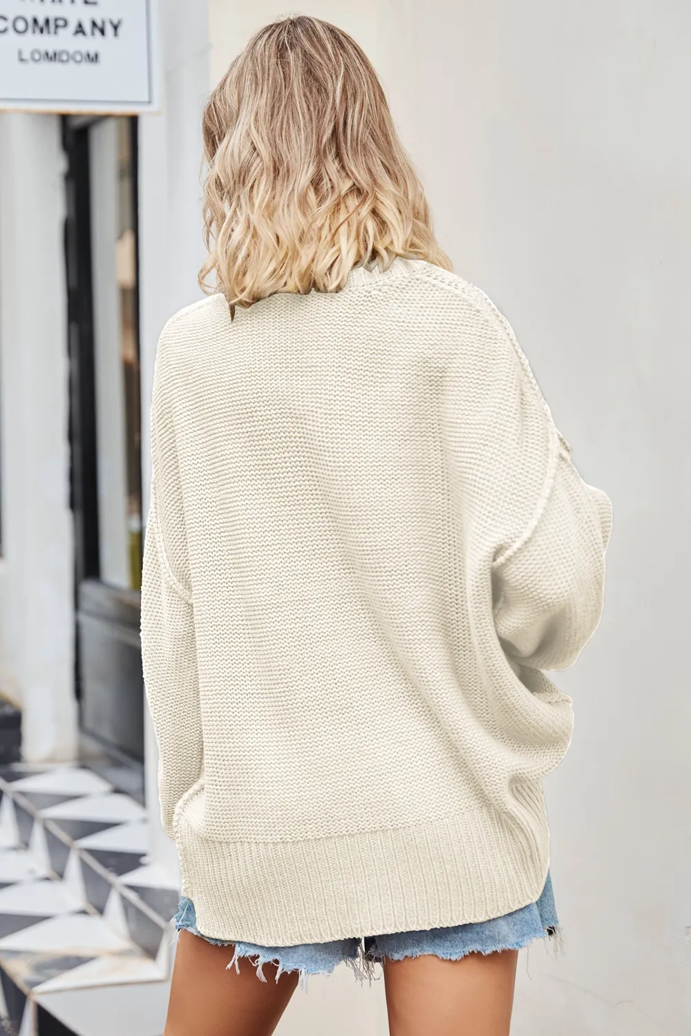 V-Neck Ribbed Dropped Shoulder Knit Top, image 2
