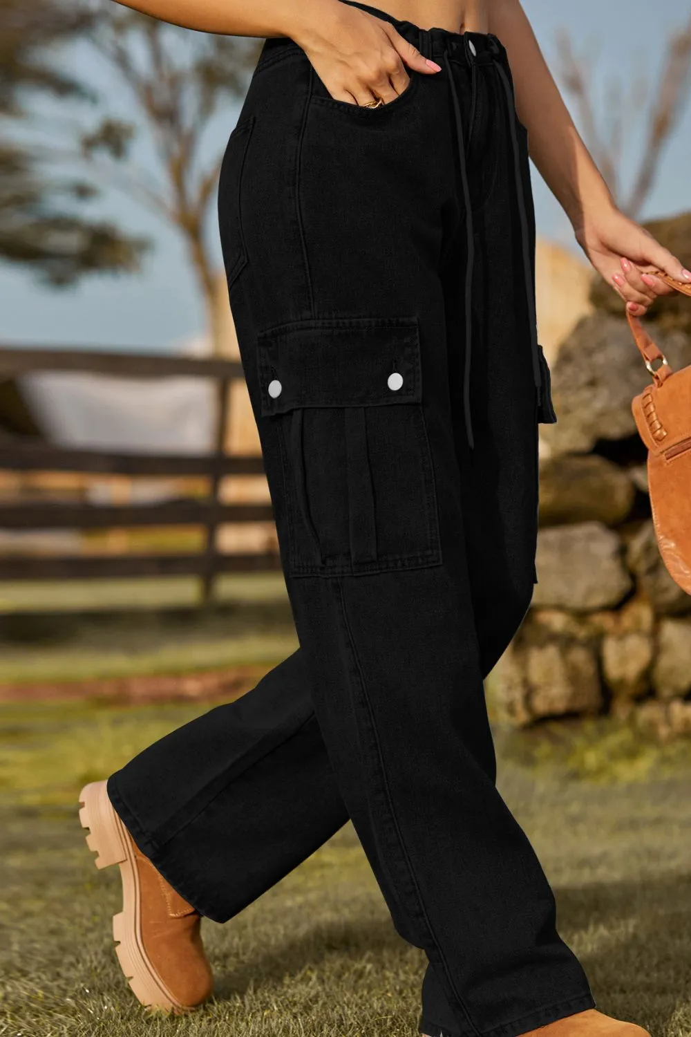 Loose Fit Drawstring Jeans with Pocket, image 10