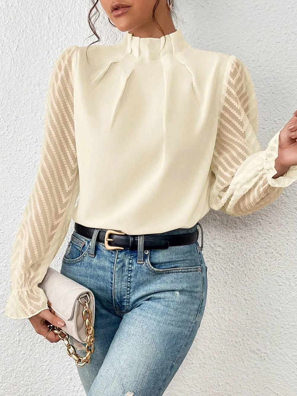 Mock Neck Flounce Sleeve Blouse, image 5