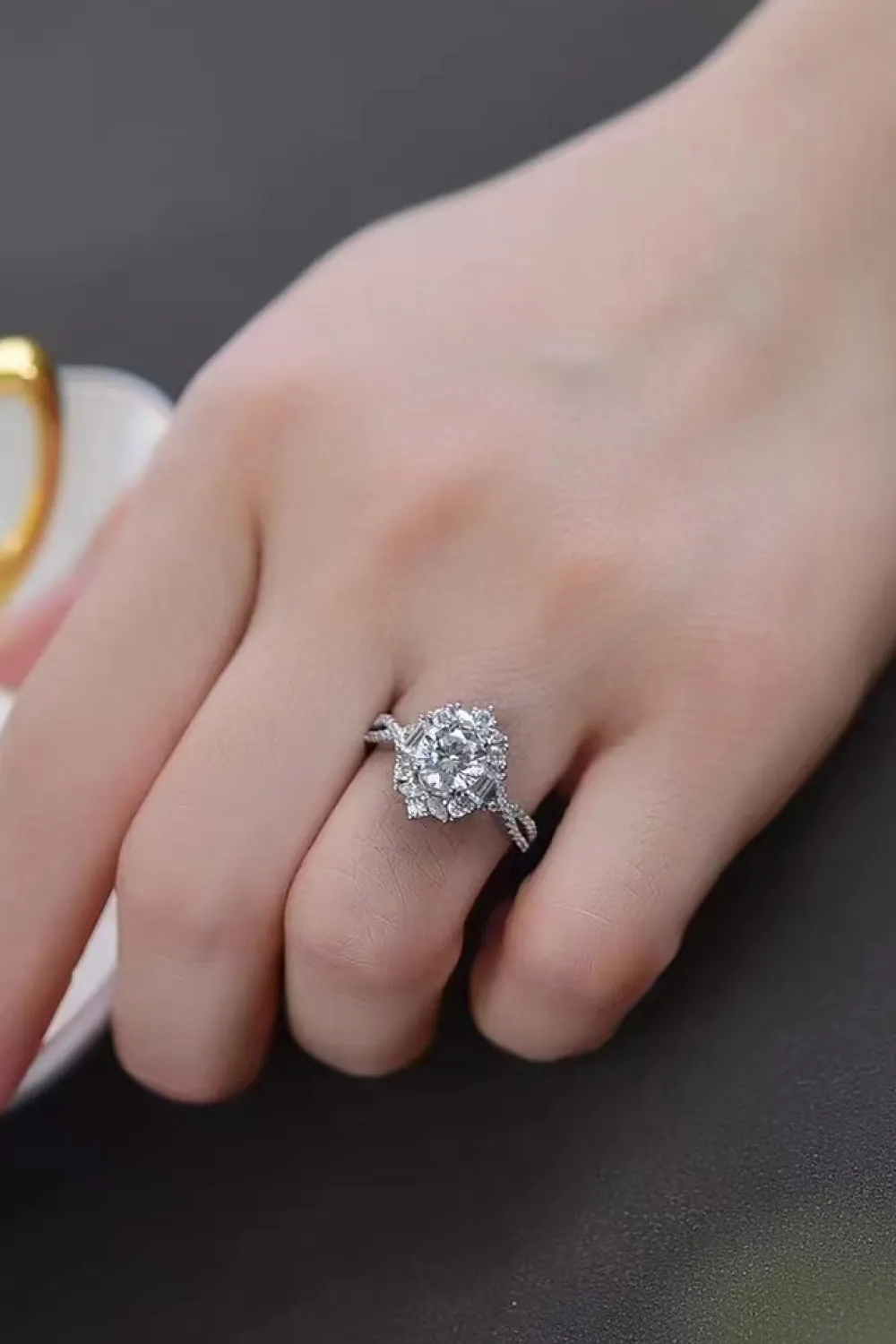 Floral 2 Carat Moissanite Crisscross Ring, image 6