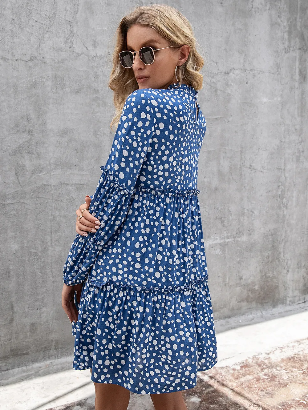 Printed Long Sleeve Tiered Dress, image 2