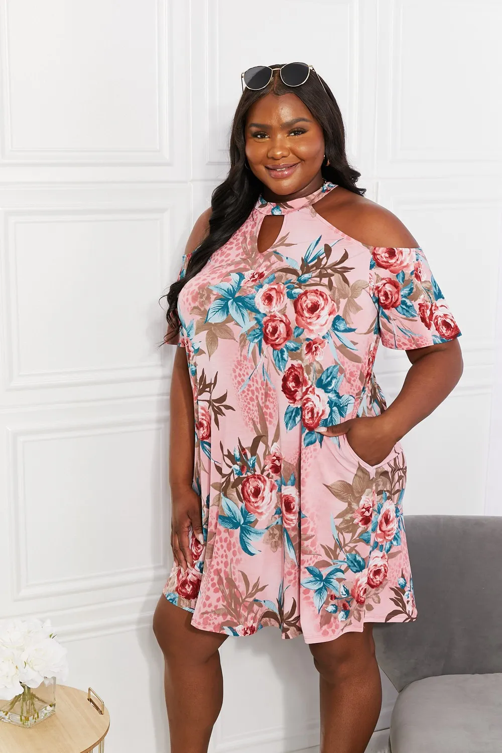 Full Size Fresh-Cut Flowers Cold-Shoulder Dress, image 3