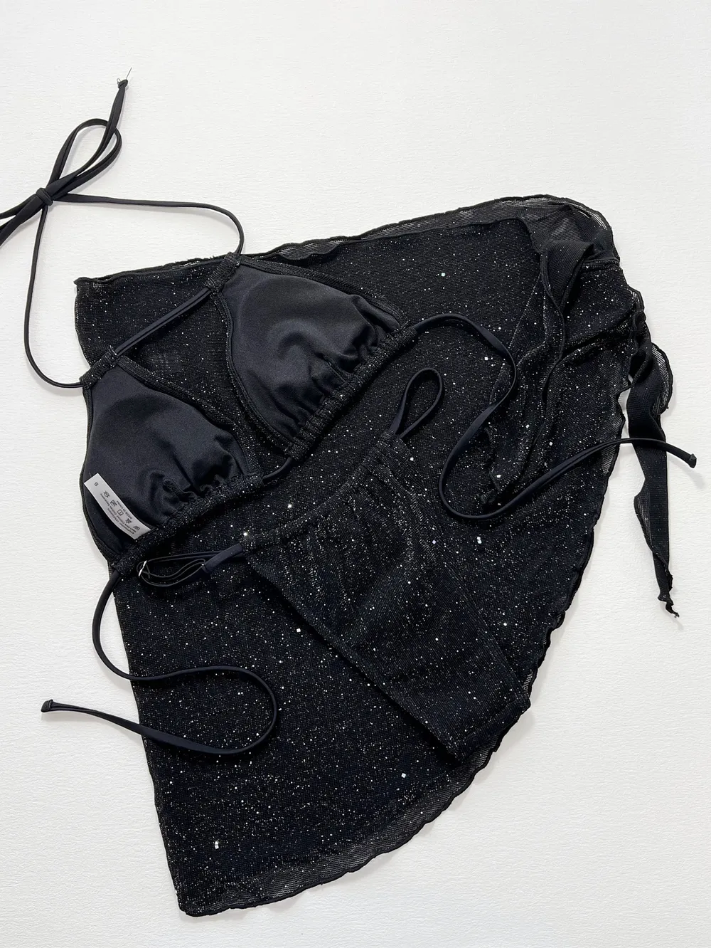 Glitter Halter Neck Backless Three-Piece Swim Set, image 5
