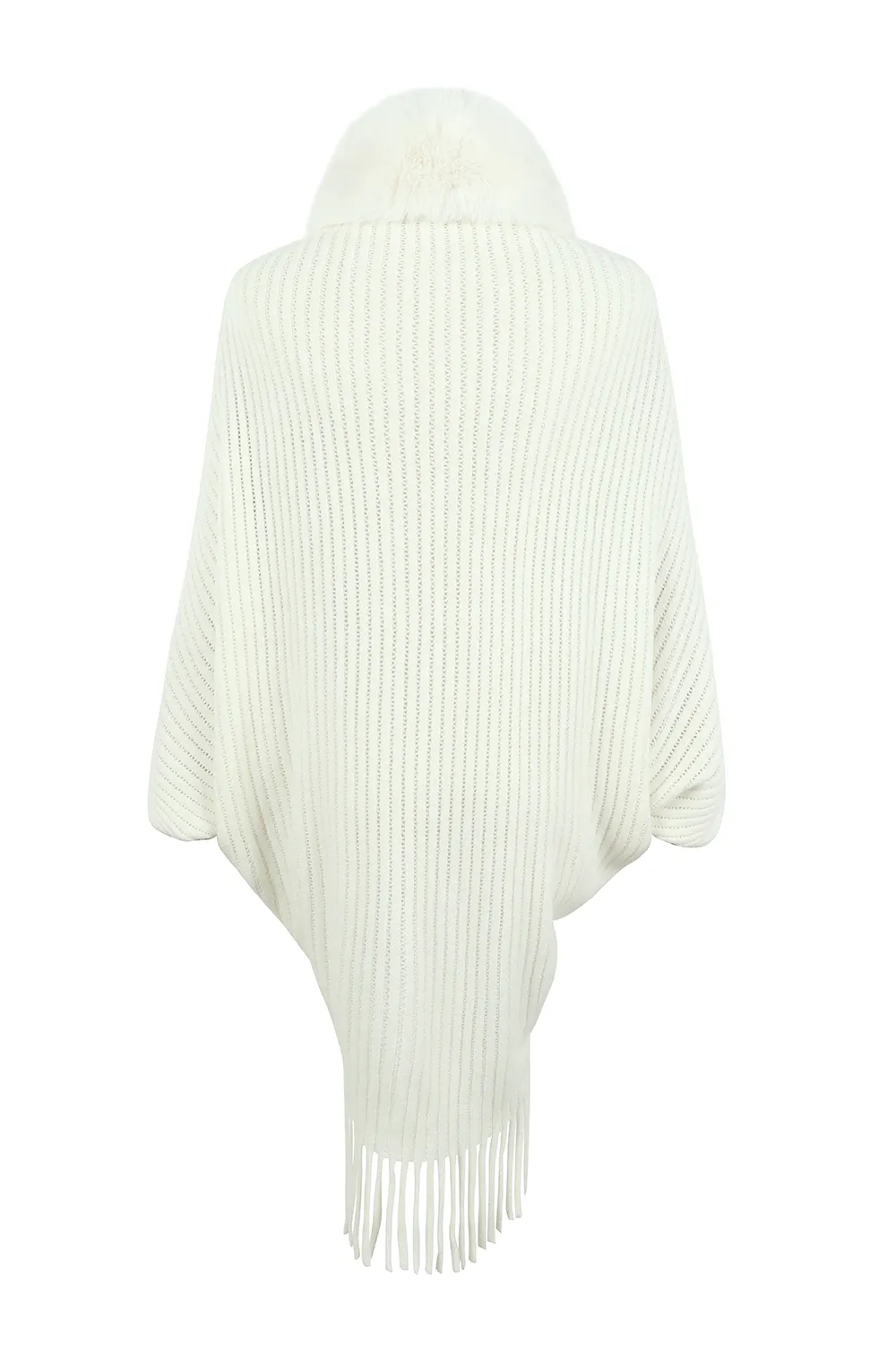 Fringe Detail Long Sleeve Ribbed Poncho, image 6