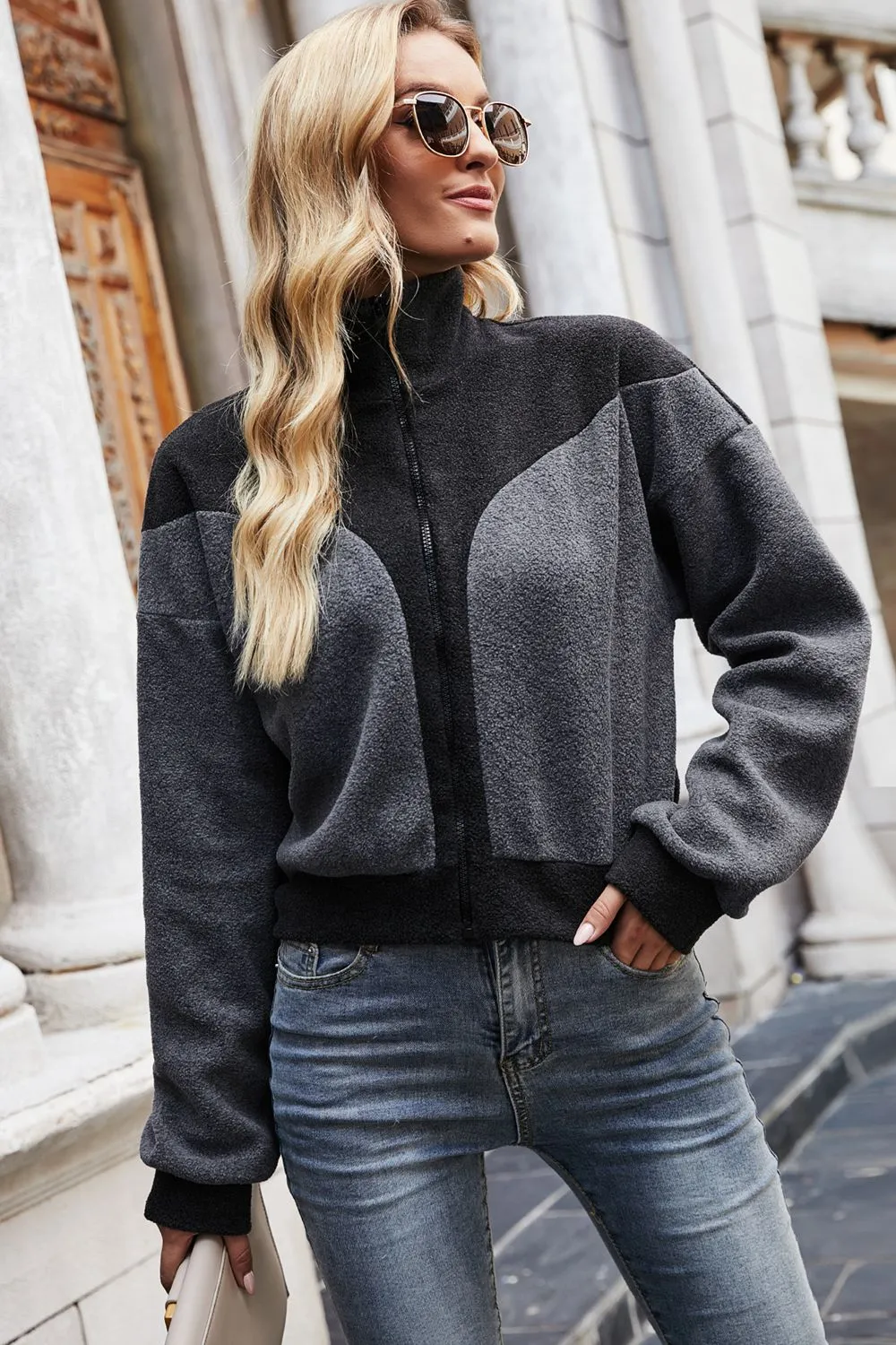 Two-Tone Collared Neck Jacket, image 4