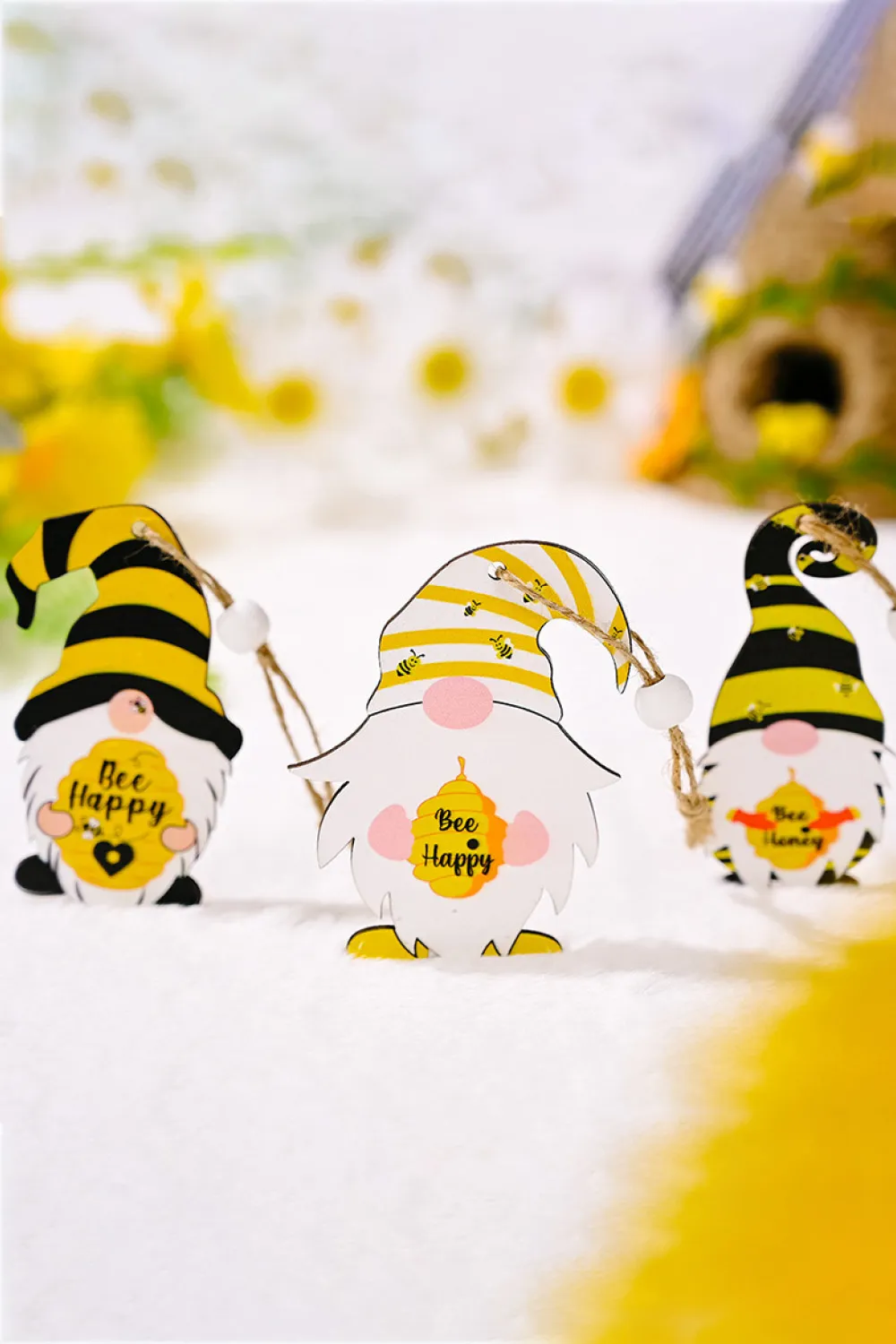 3-Pack Bee Wood Gnome Ornaments, image 4