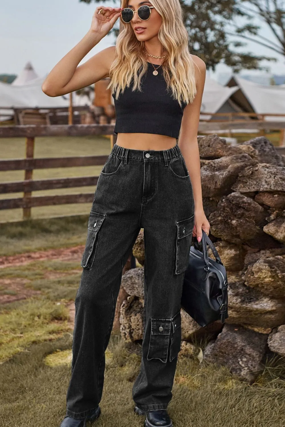 Loose Fit Long Jeans with Pockets, image 15
