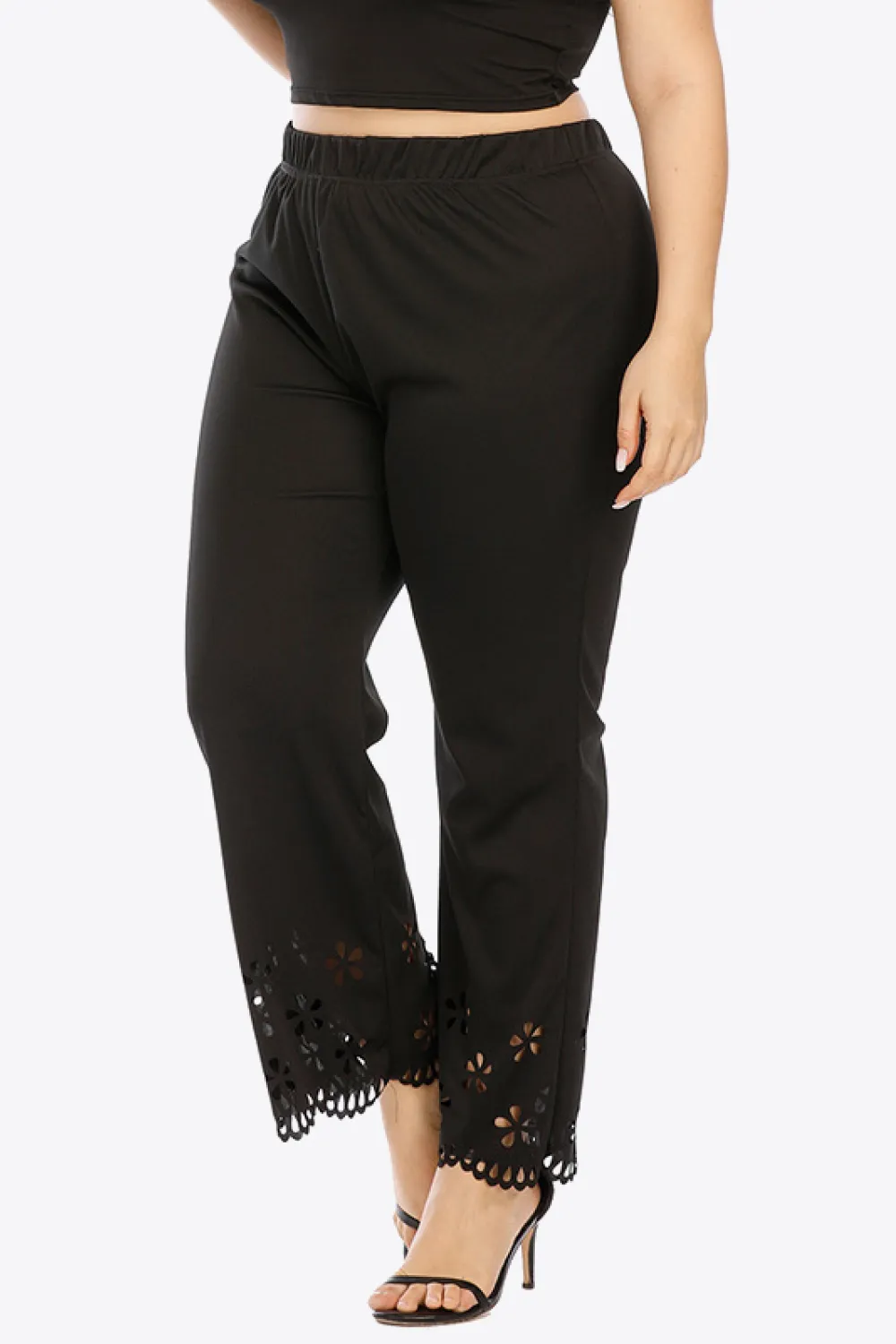 Plus Size Openwork Elastic Waist Pants, image 3