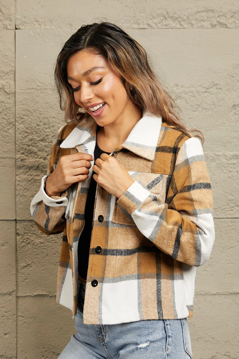 Plaid Collared Neck Jacket with Breast Pockets, image 4