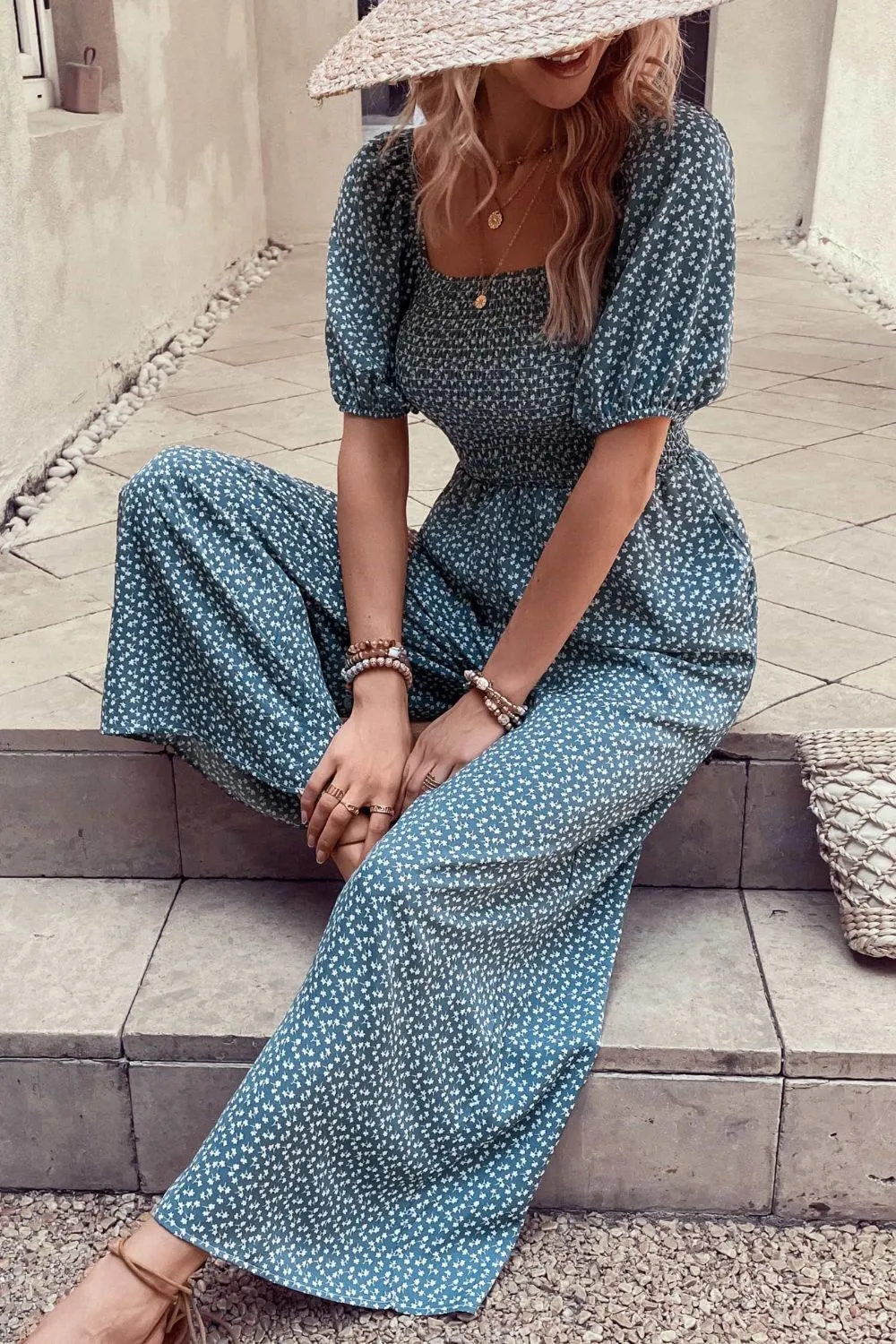 Printed Square Neck Jumpsuit with Pockets, image 3