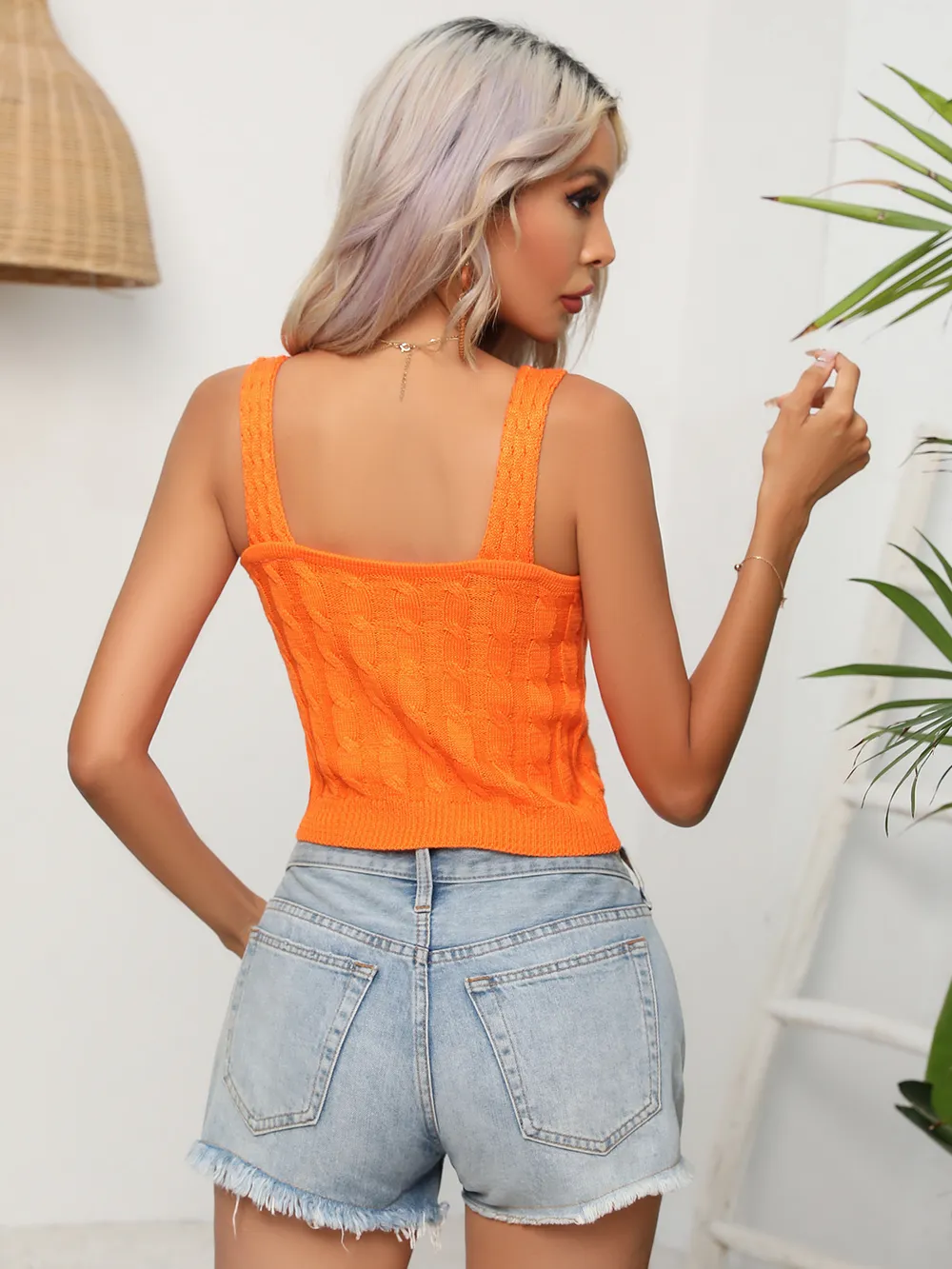 Cable-Knit Cropped Knit Tank, image 2