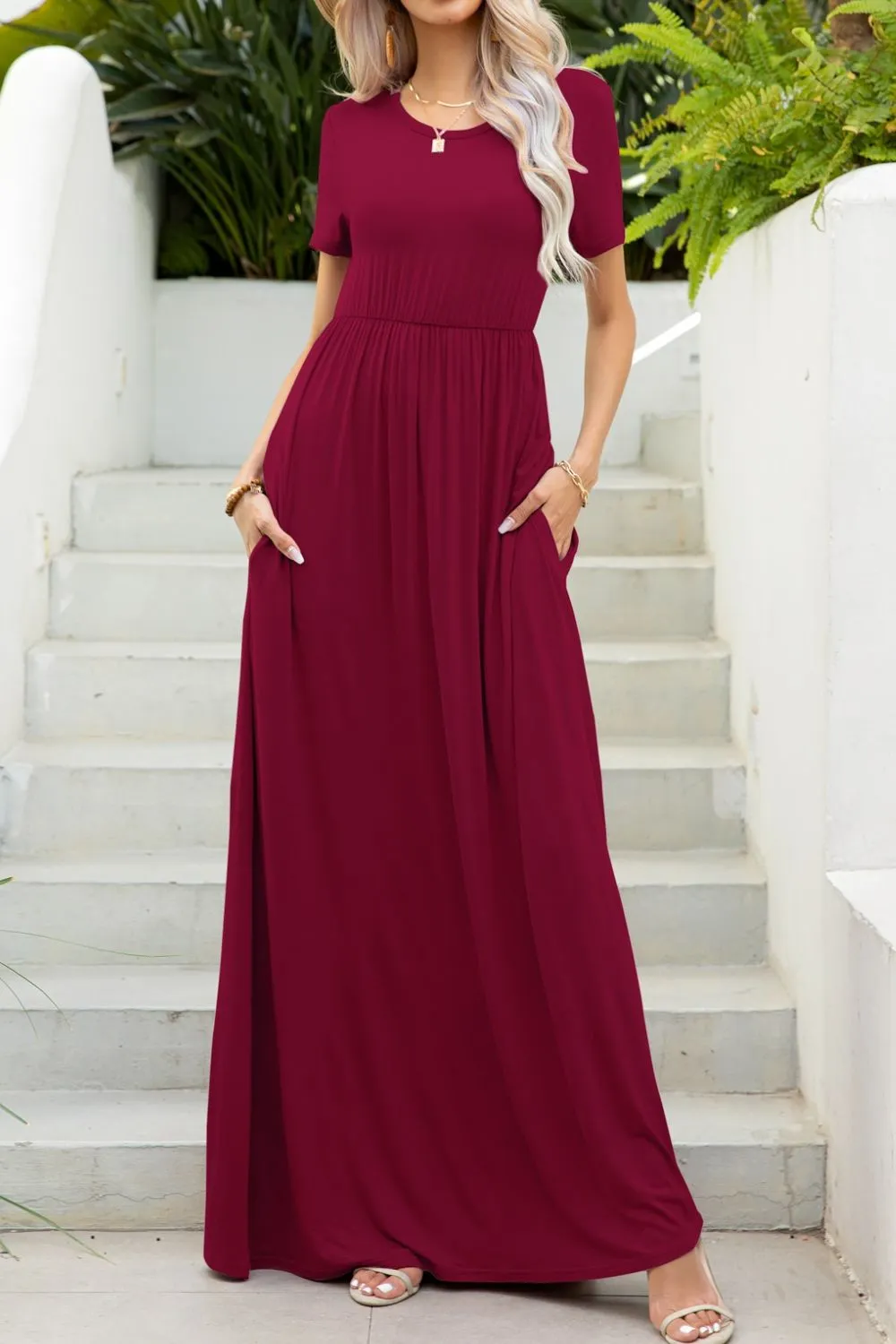 Round Neck Maxi Tee Dress with Pockets, image 6