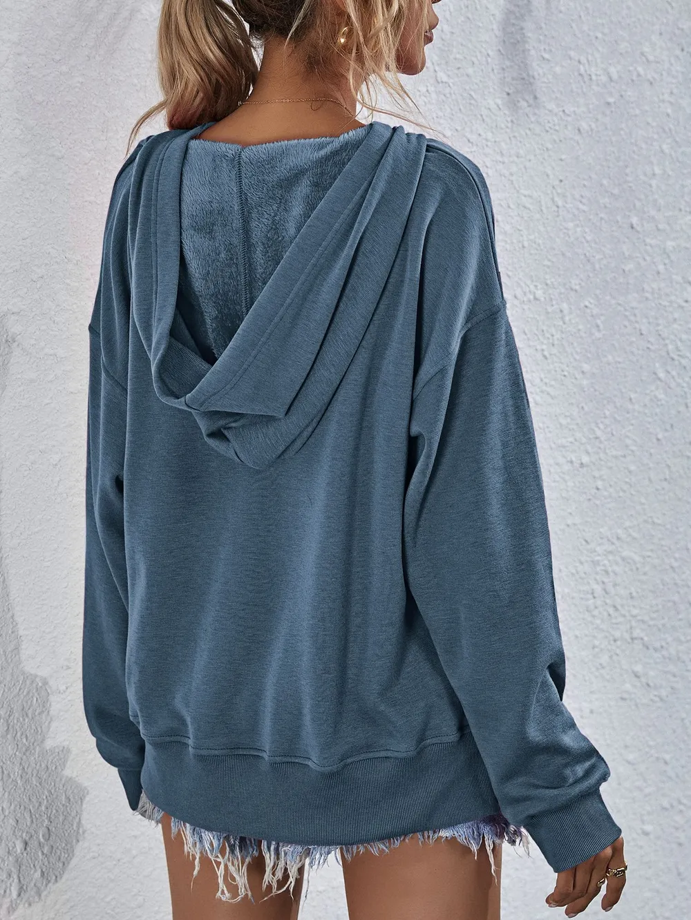 Dropped Shoulder Slit Hoodie, image 24