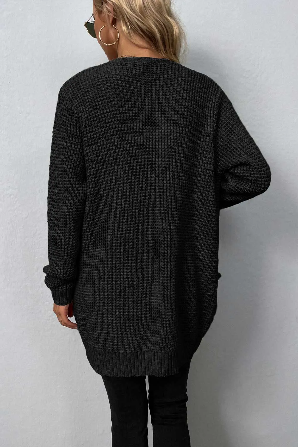 Rib-Knit Open Front Pocketed Cardigan, image 10