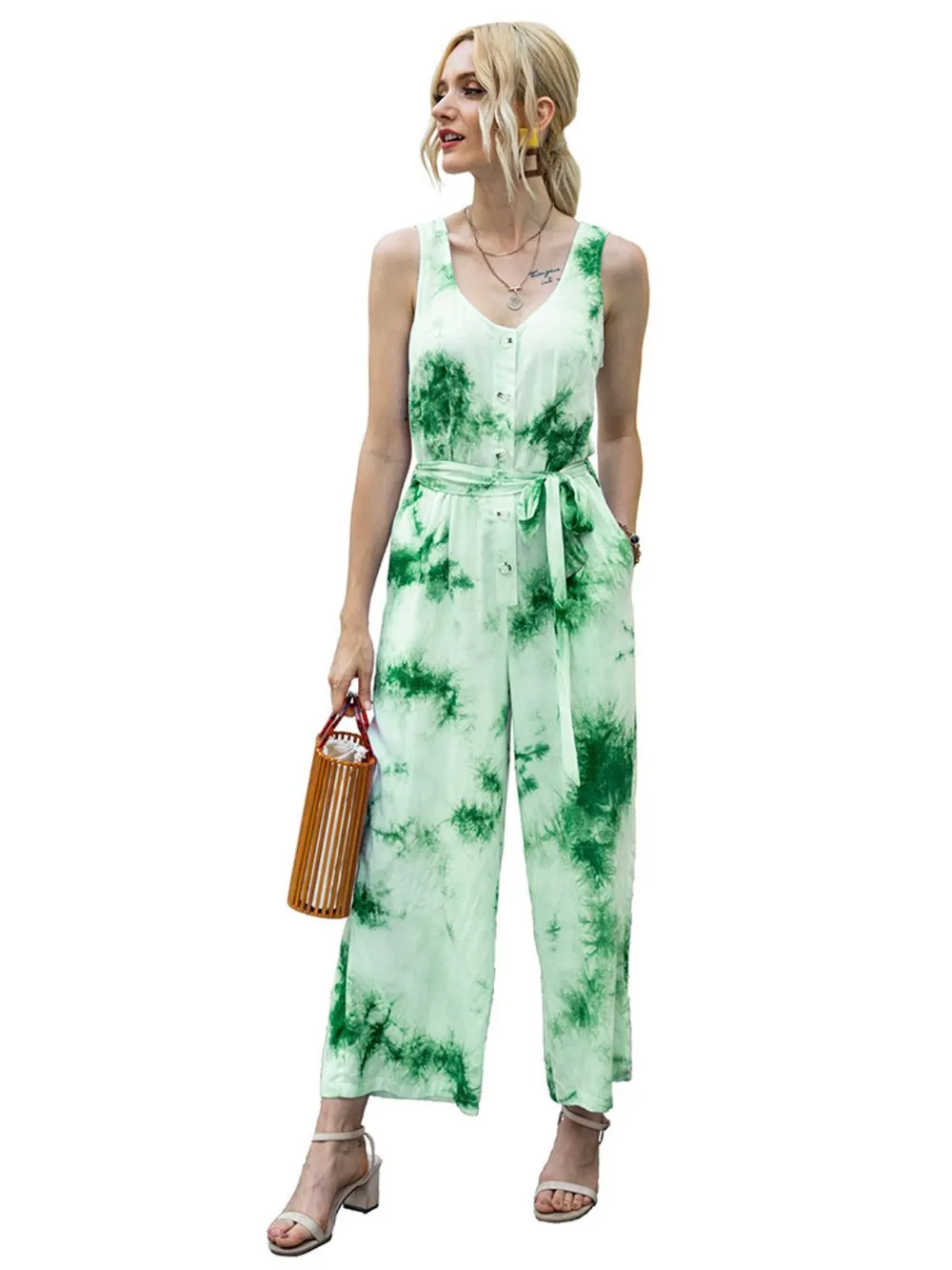Tie-Dye Tie Waist Sleeveless Jumpsuit, image 5