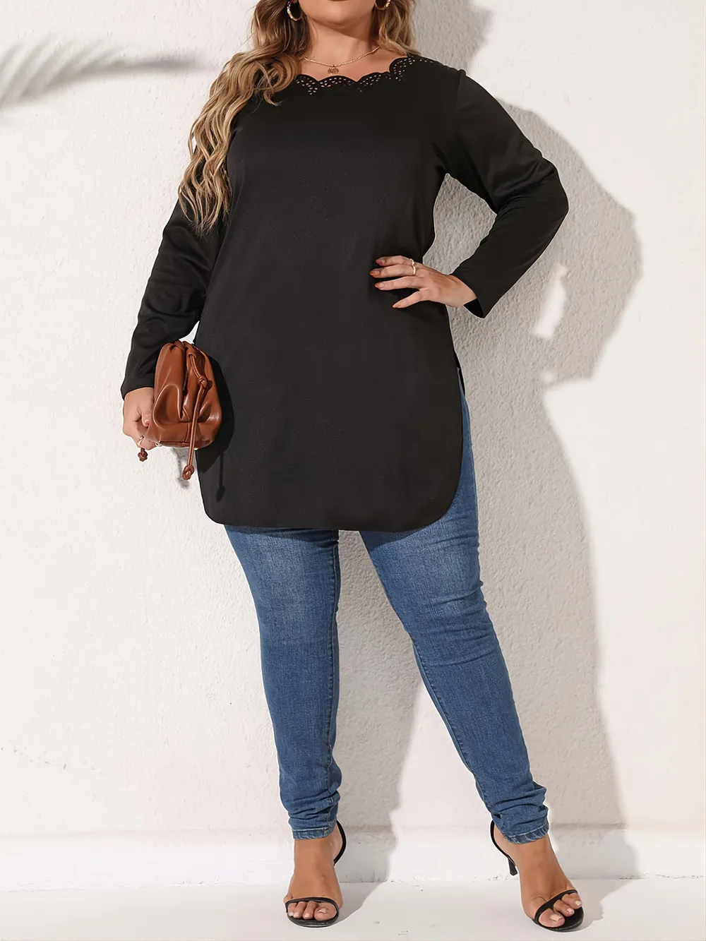 Plus Size Slit Long Sleeve T-Shirt, image 5