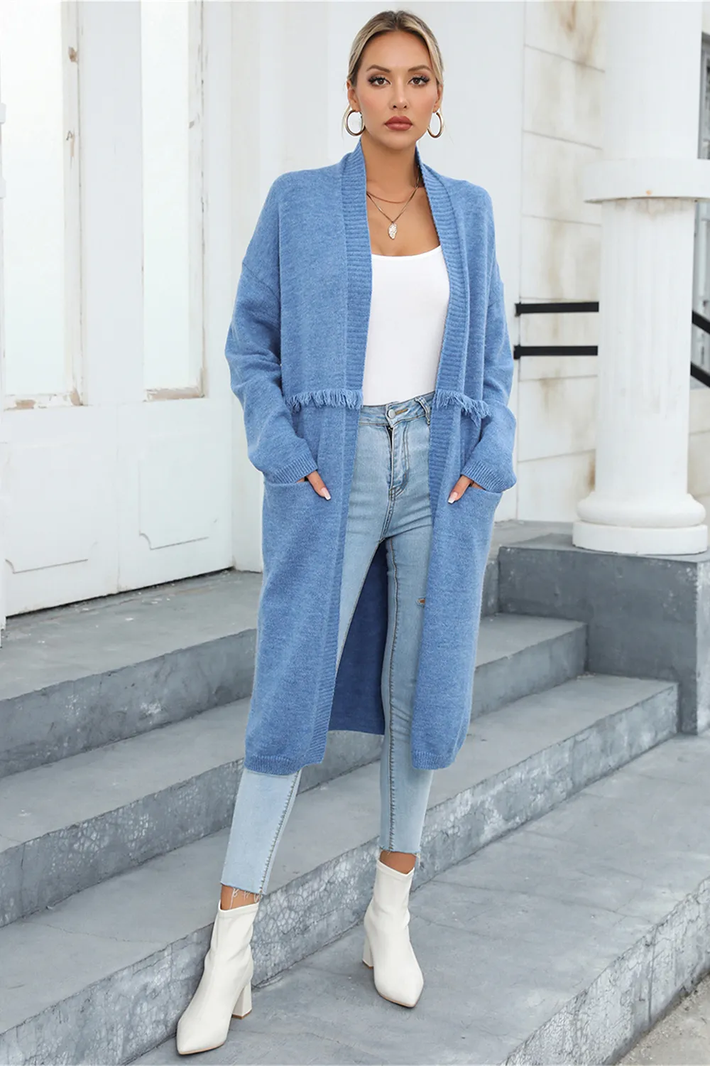 Open Front Pocketed Cardigan, image 4