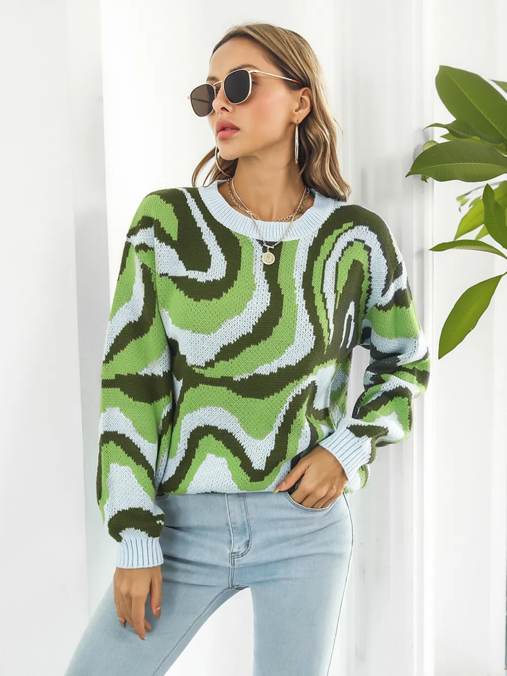 Round Neck Dropped Shoulder Sweater, image 6