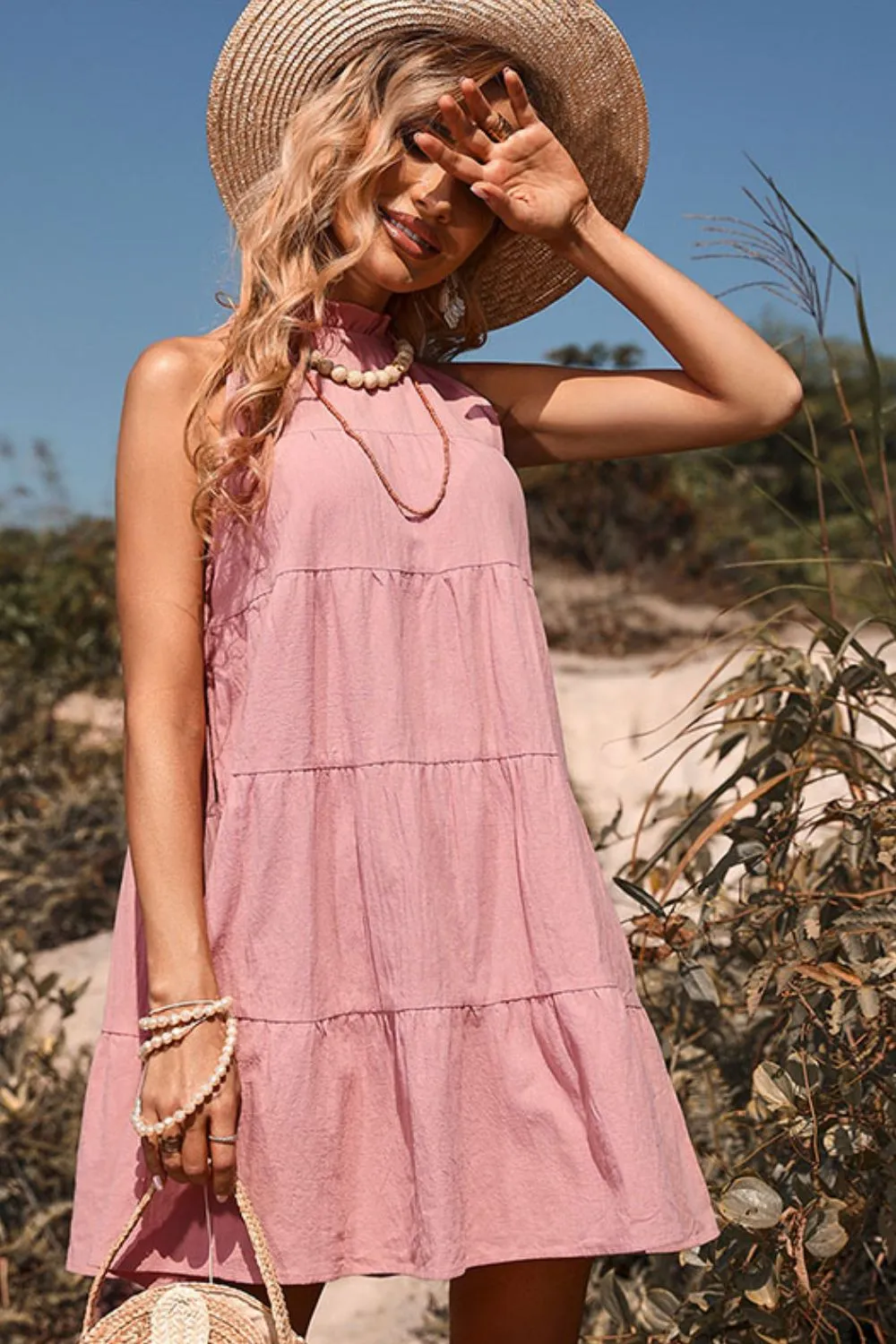 Tie Back Sleeveless Tiered Dress, image 4