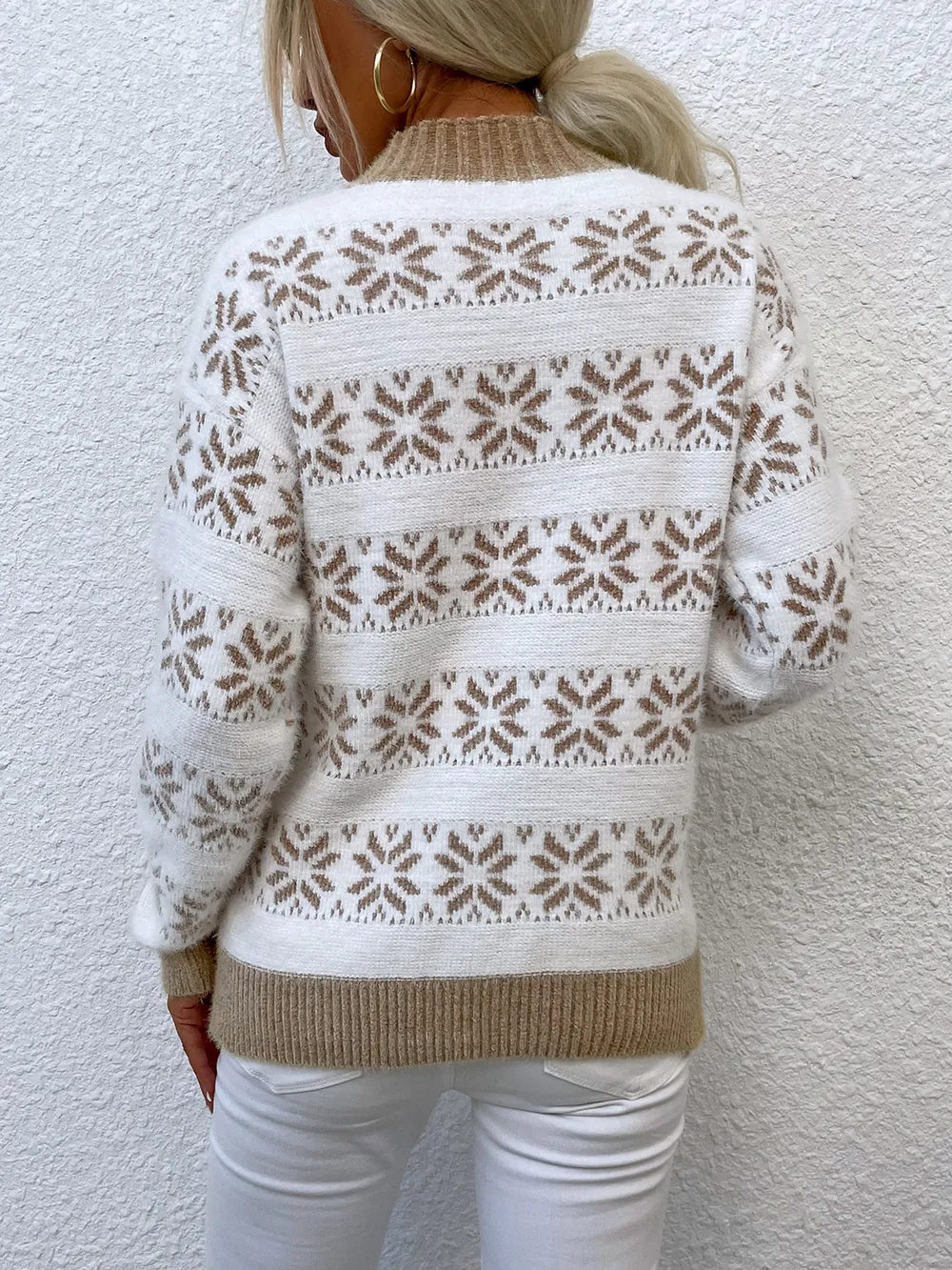 Snowflake Pattern Mock Neck Sweater, image 12