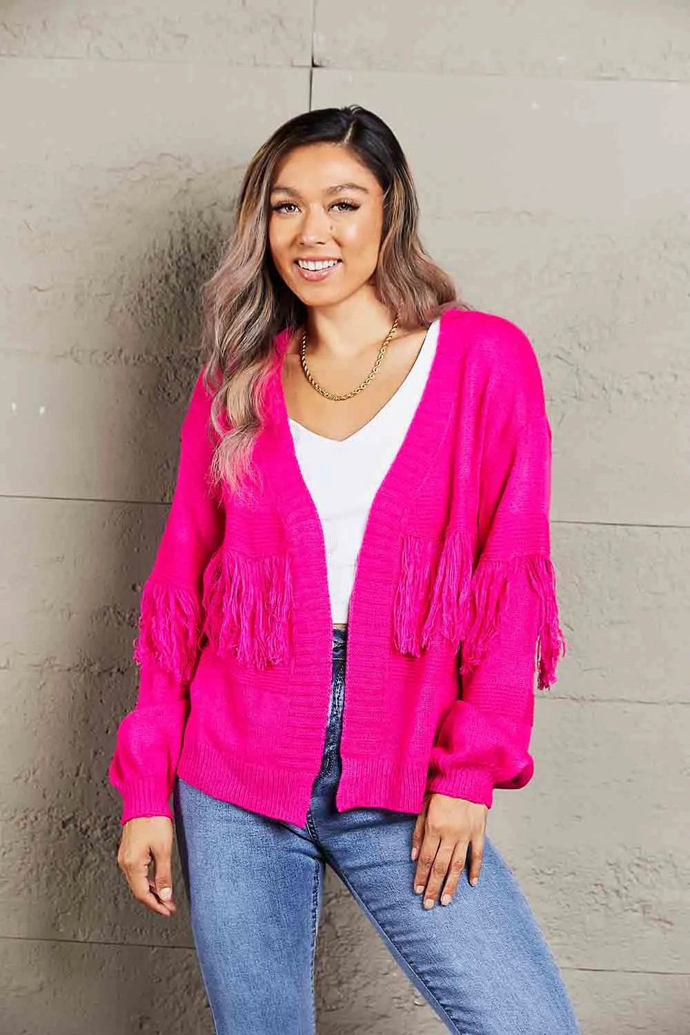 Fringe Trim Open Front Cardigan, image 7