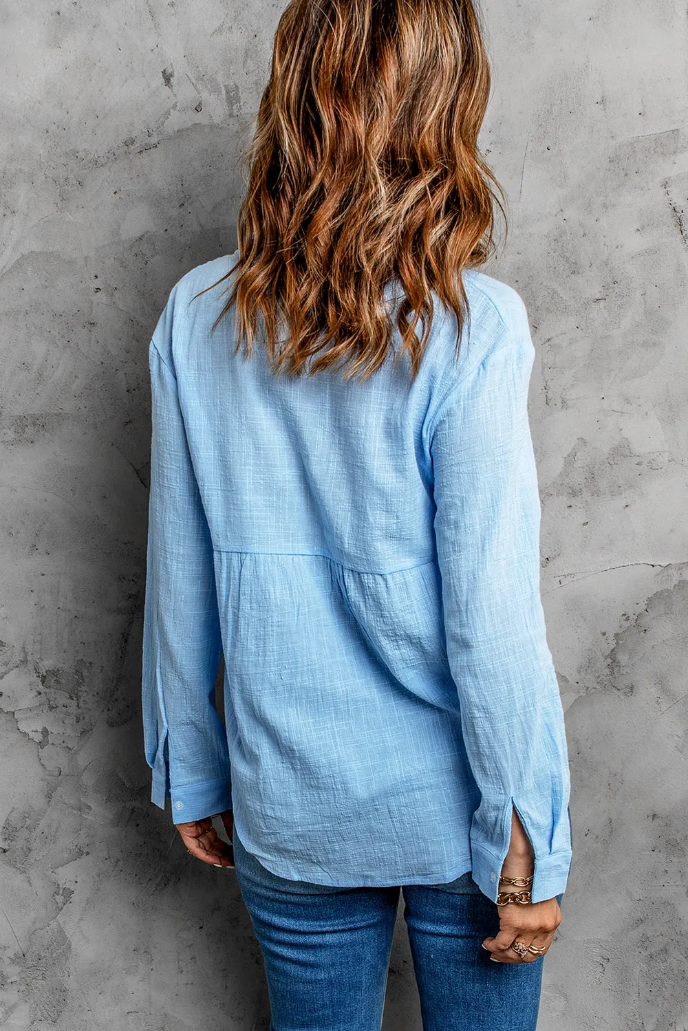 Textured Button Front Curved Hem Shirt, image 5