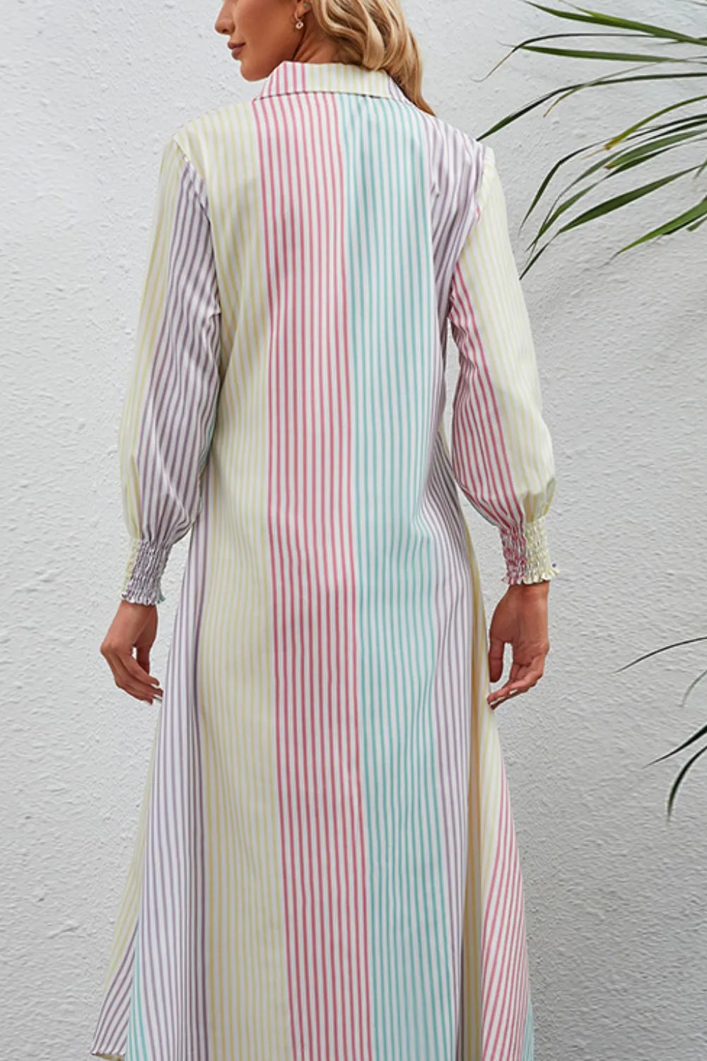 Rainbow Stripe Button-Up Maxi Shirt Dress, image 3