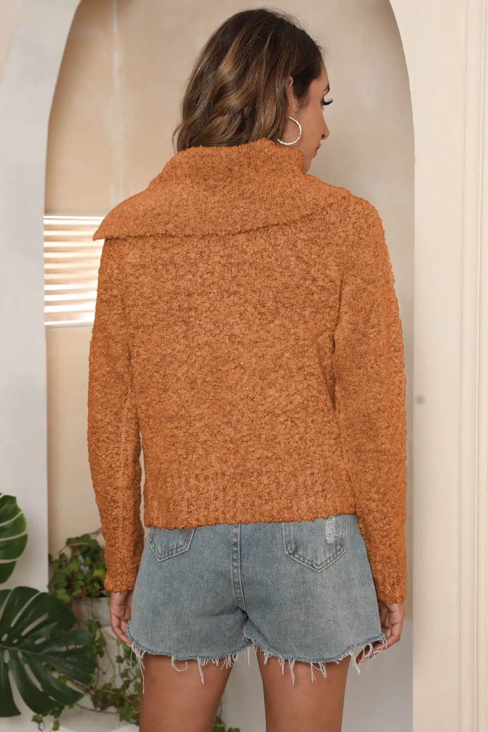 Asymmetrical Neck Long Sleeve Pullover Sweater, image 5