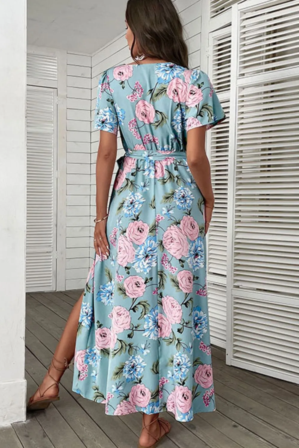 Floral Tie-Waist Slit Surplice Maxi Dress, image 5