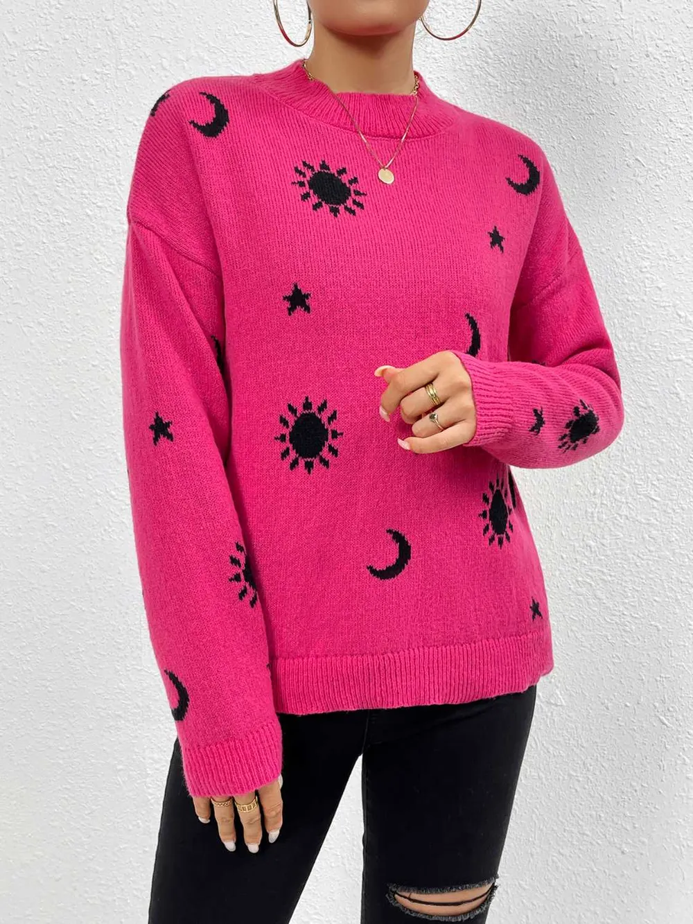 Patterned Drop Shoulder Sweater, image 3