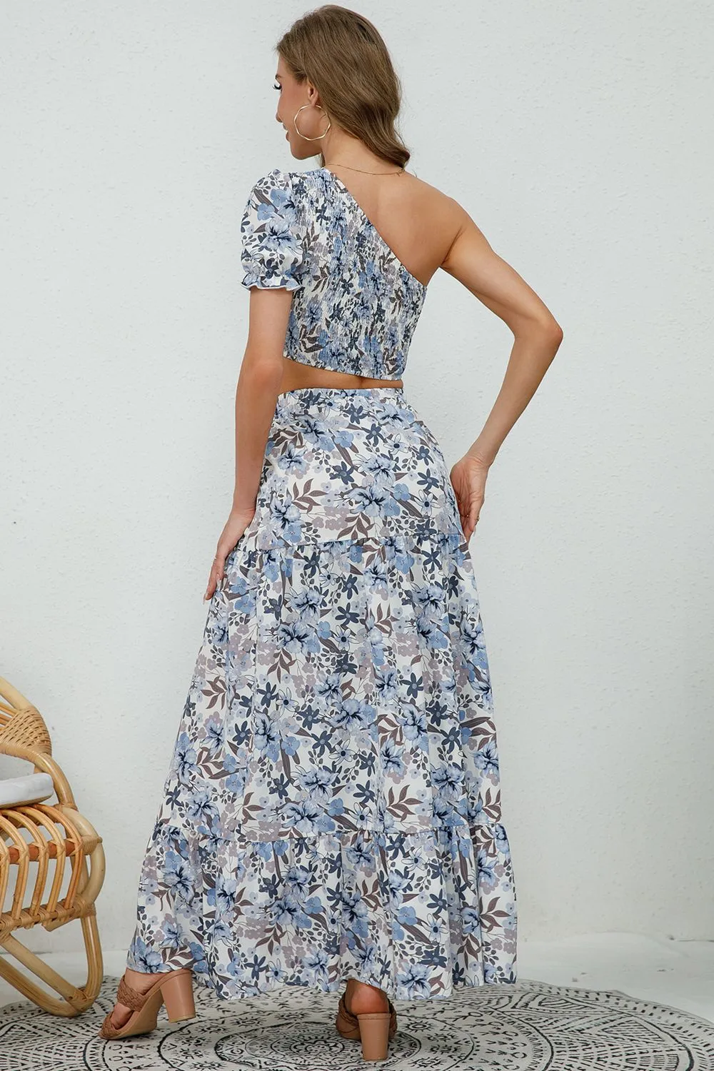 Printed Asymmetrical Cropped Top and Split Skirt Set, image 5