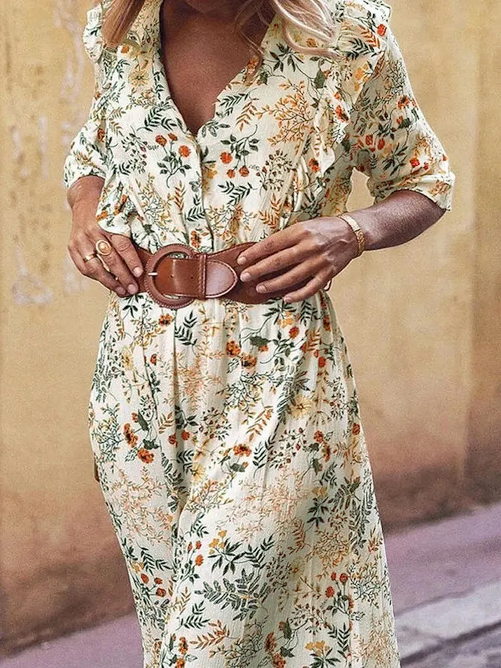 Floral Cutout Flounce Sleeve Dress, image 2