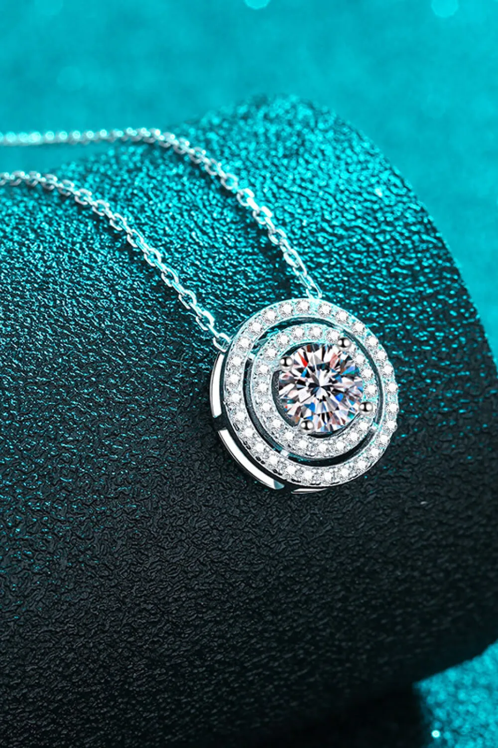 Moissanite Round Pendant Rhodium-Plated Necklace, image 4