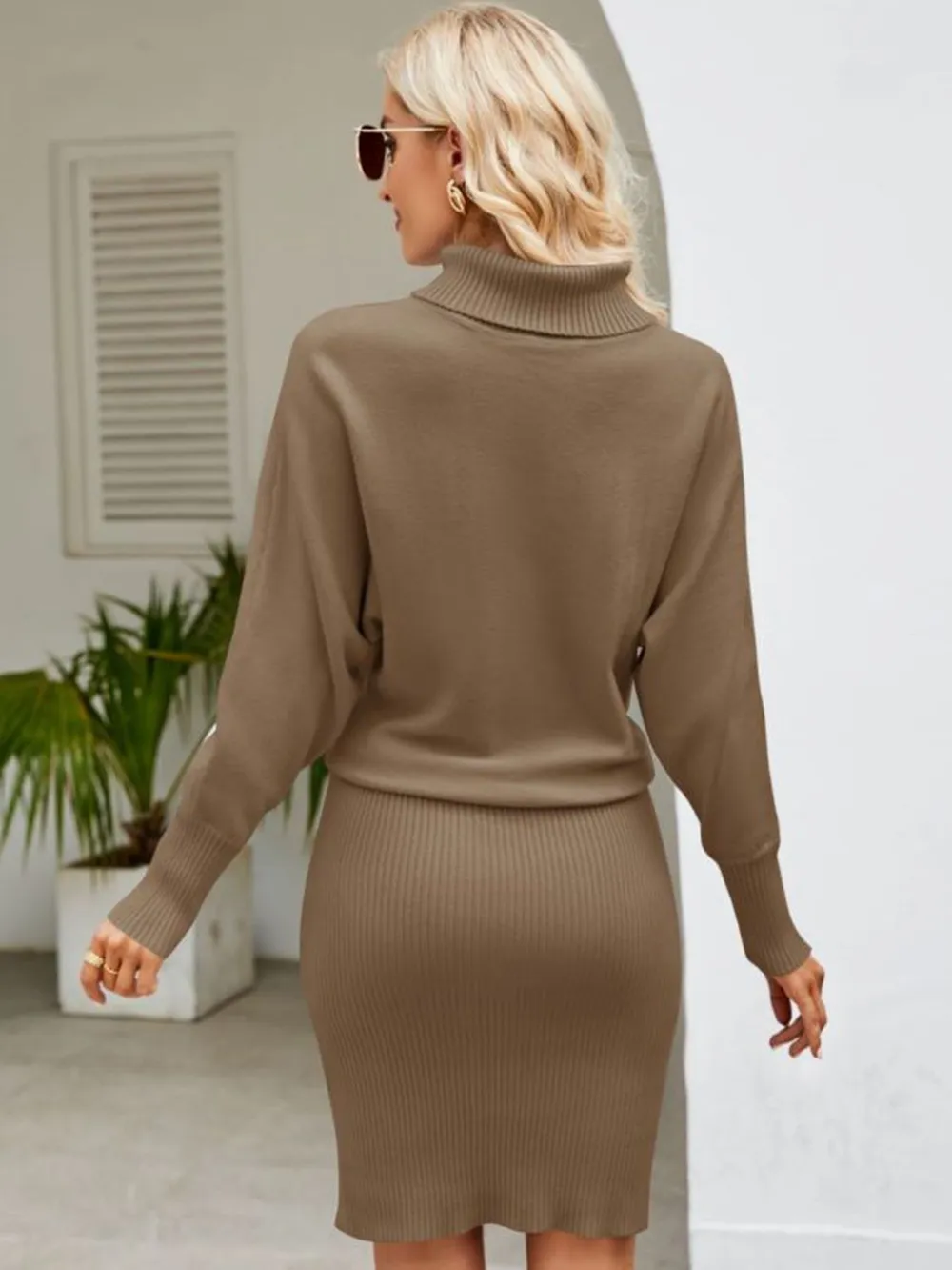 Turtle Neck Long Sleeve Ribbed Sweater Dress, image 6
