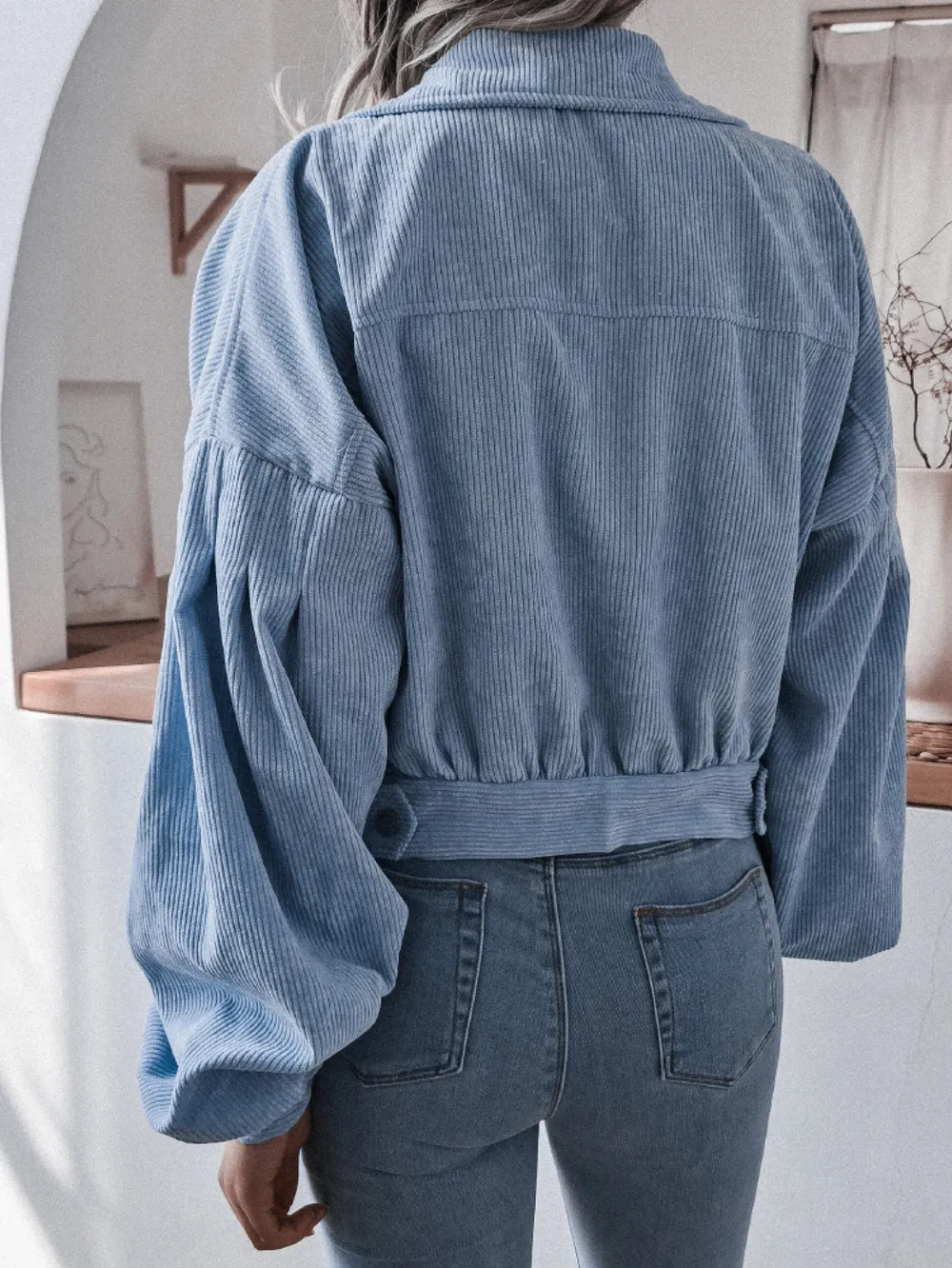 Lantern Sleeve Cropped Corduroy Jacket, image 4