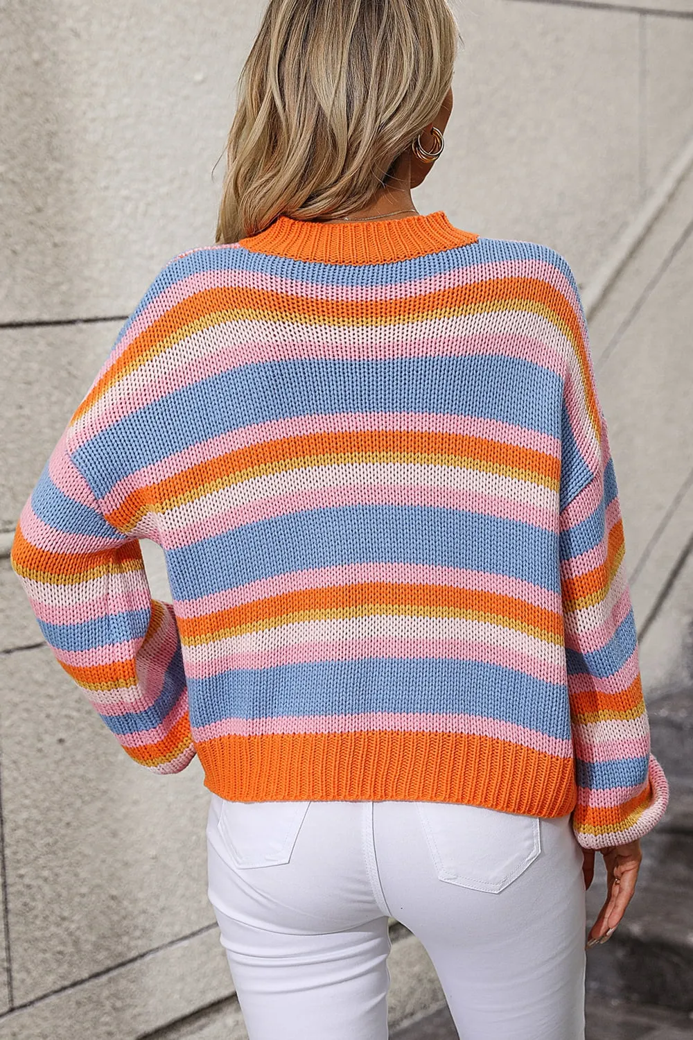 Striped Round Neck Dropped Shoulder Sweater, image 2