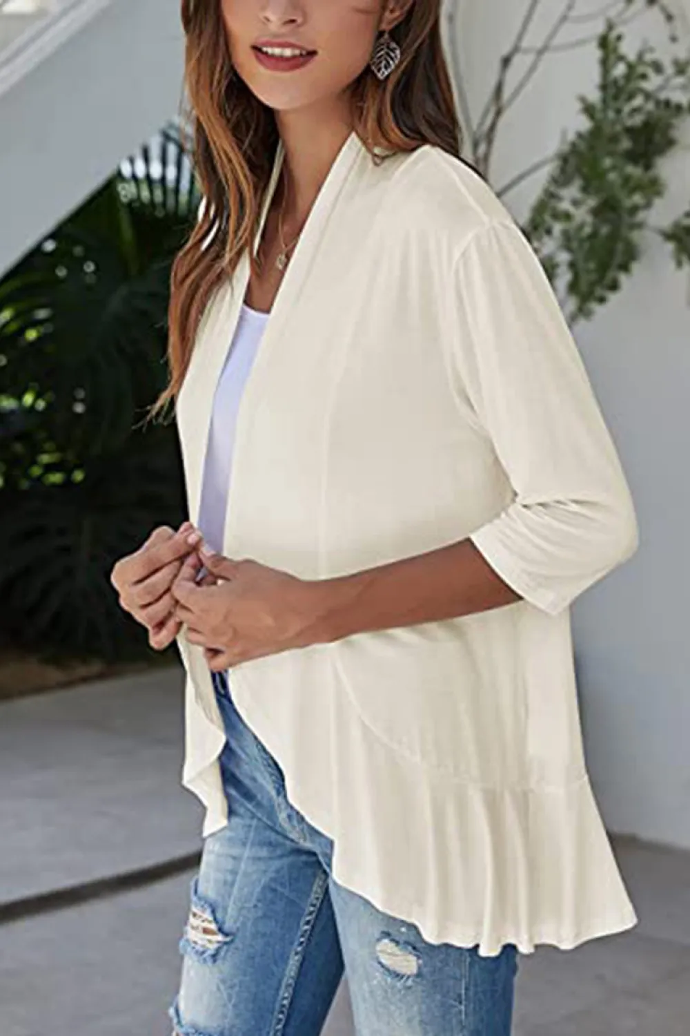 Open Front Ruffle Trim Cardigan, image 10