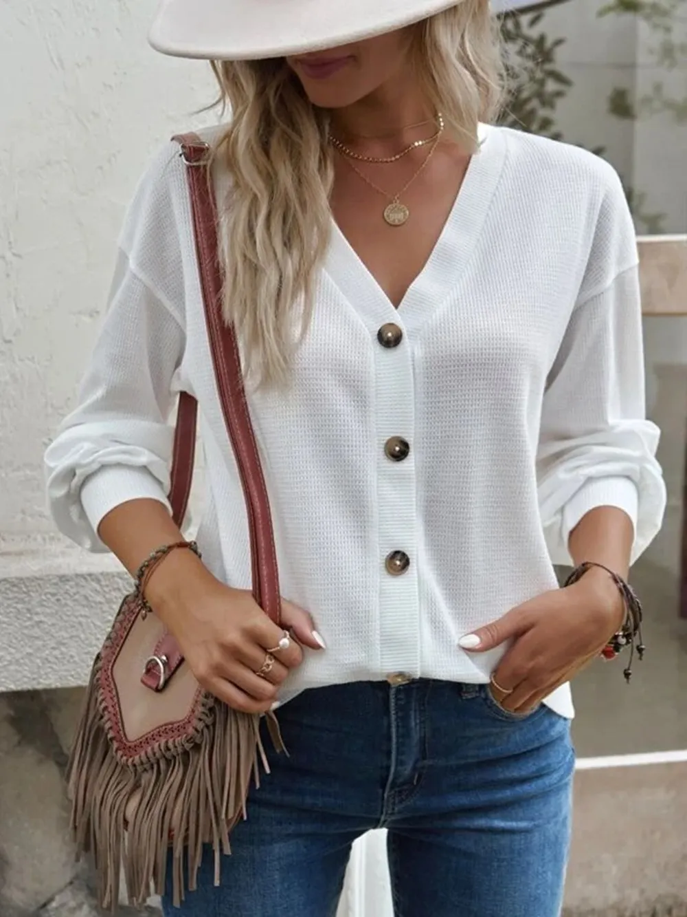 V-Neck Dropped Shoulder Blouse, image 4
